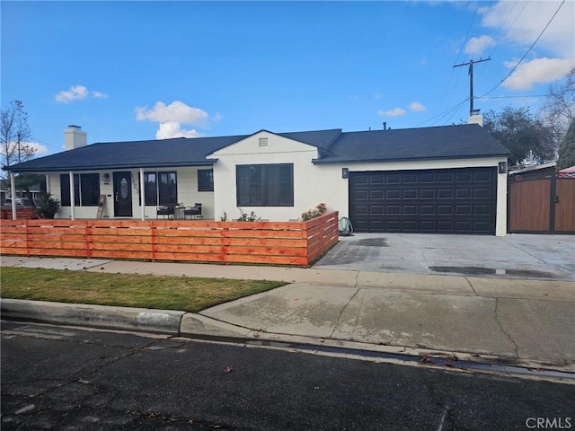 single story home with a garage