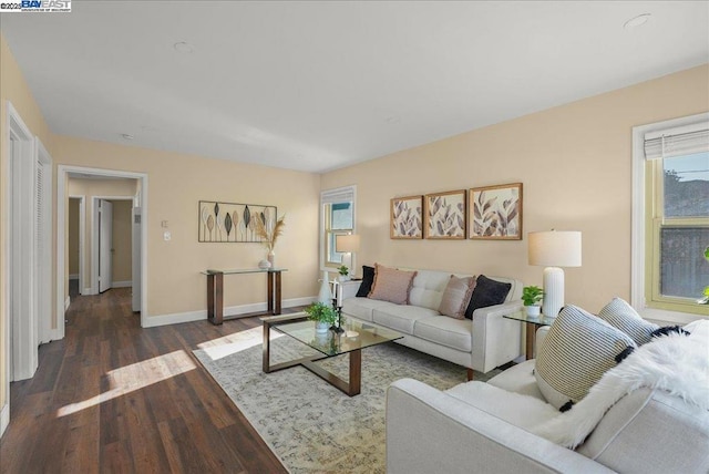 living room with dark wood-type flooring