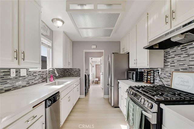 kitchen featuring white cabinetry, stainless steel appliances, sink, and decorative backsplash