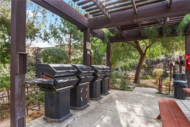 view of patio / terrace featuring a pergola and grilling area