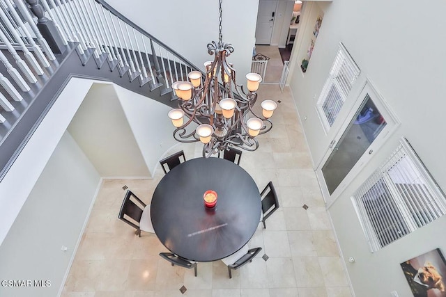 interior details with a chandelier