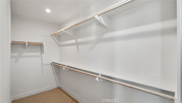 spacious closet featuring light carpet