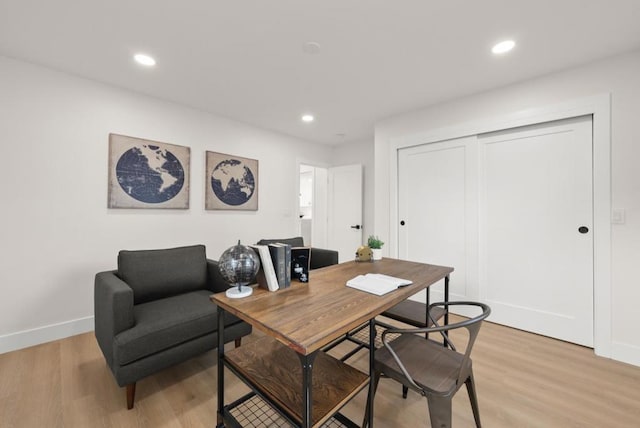 home office featuring light hardwood / wood-style floors