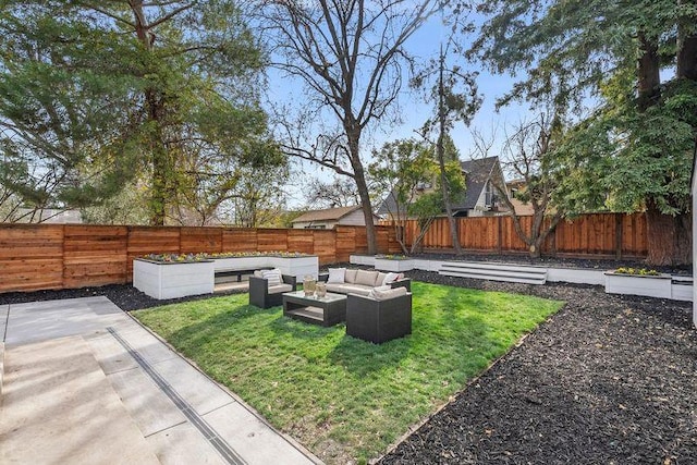 view of yard with an outdoor hangout area and a patio area