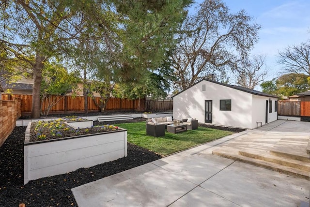 view of yard with an outdoor hangout area and a patio