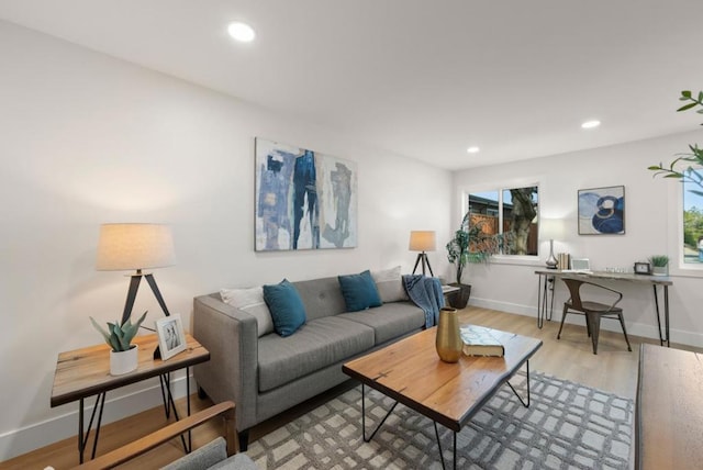 living room featuring light wood-type flooring