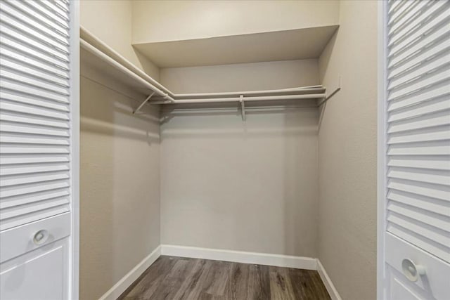 walk in closet featuring dark wood-type flooring