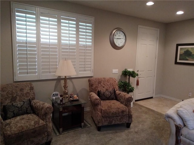 sitting room with light carpet