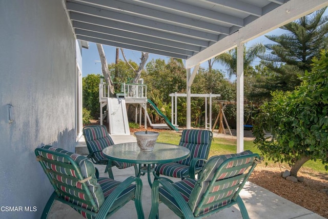 view of patio / terrace featuring a playground