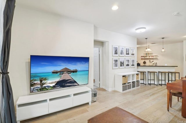 living room with light hardwood / wood-style floors