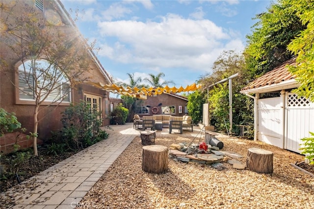 view of yard featuring a patio and an outdoor hangout area