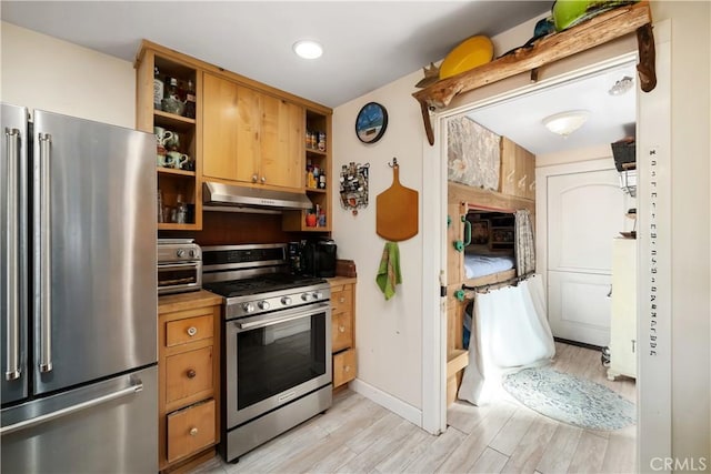 kitchen with appliances with stainless steel finishes and light wood-type flooring