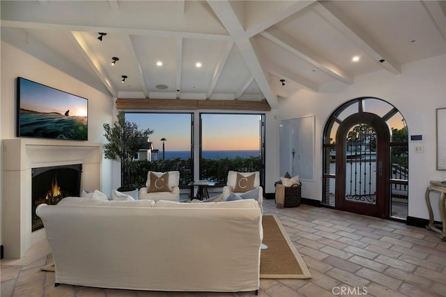 living room with vaulted ceiling