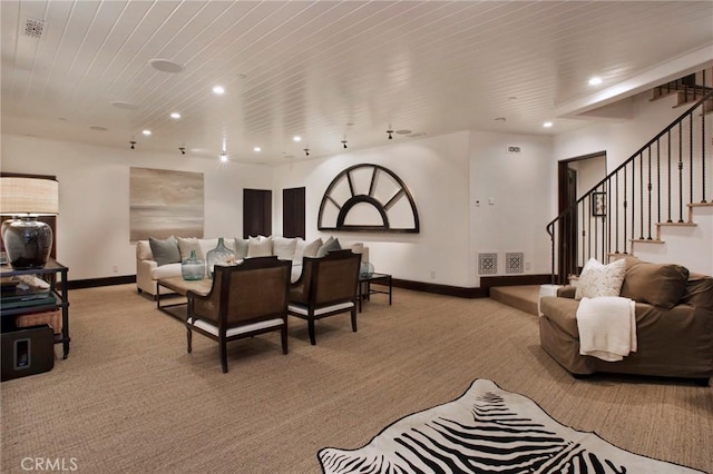 living room featuring light colored carpet