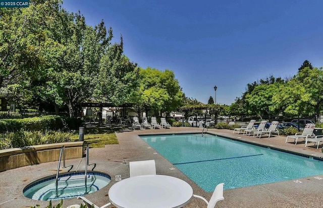 view of pool featuring a gazebo, a patio, and a community hot tub