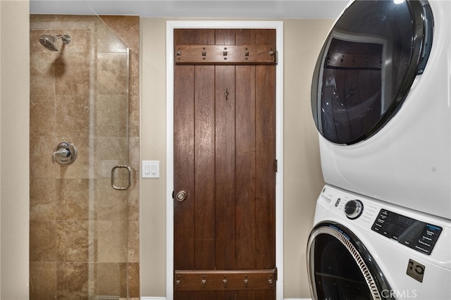 washroom with stacked washer and clothes dryer