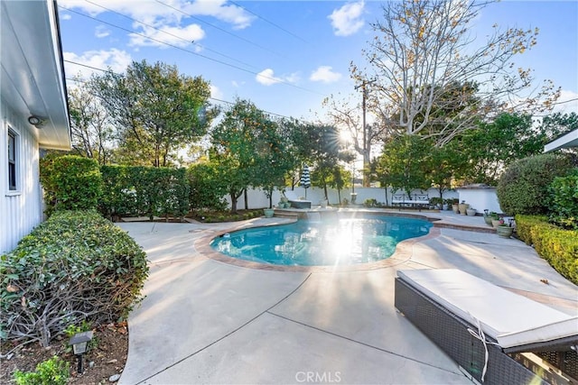 view of swimming pool featuring a patio area