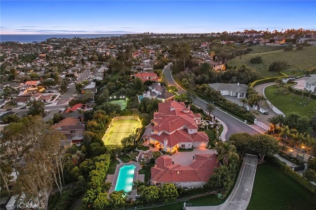 view of aerial view at dusk