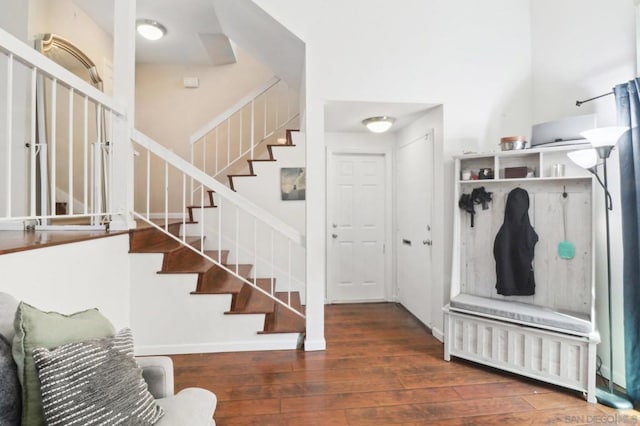 mudroom with dark hardwood / wood-style flooring