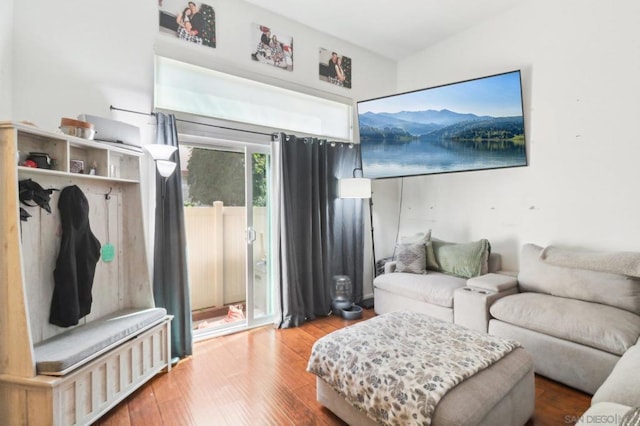 living room with hardwood / wood-style floors