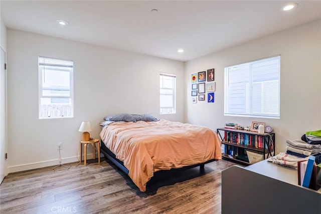 bedroom featuring multiple windows and hardwood / wood-style floors