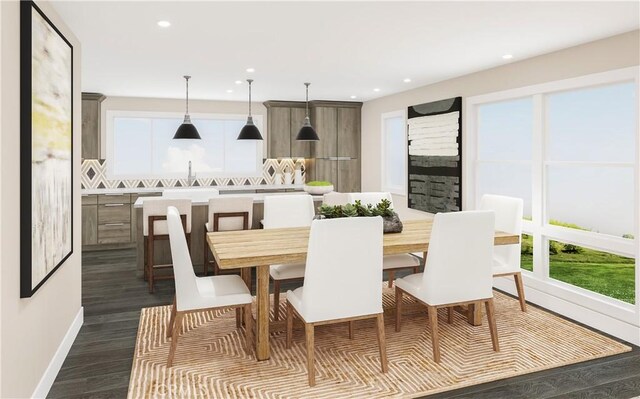 dining area with dark hardwood / wood-style floors