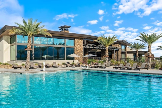 view of swimming pool featuring a patio