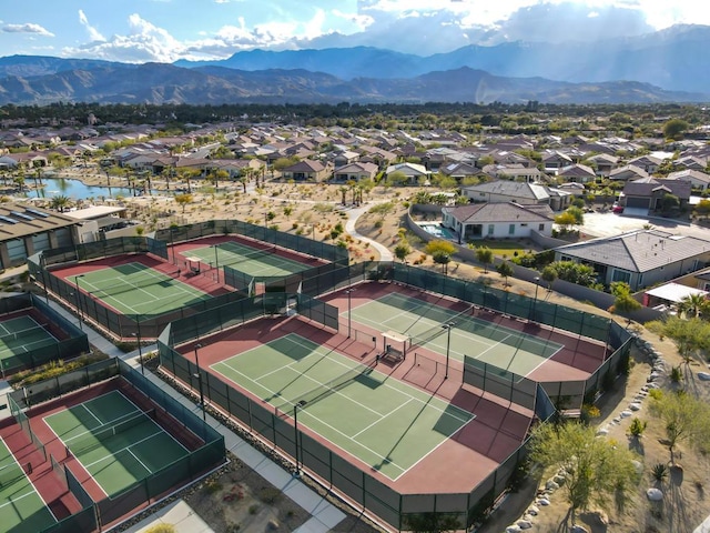 drone / aerial view featuring a mountain view