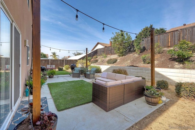 view of patio / terrace featuring an outdoor living space