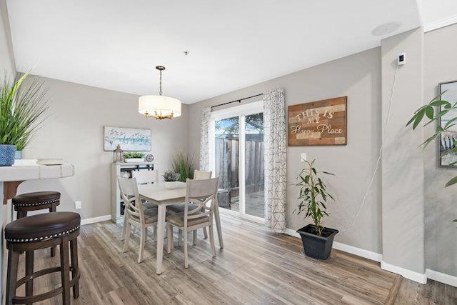 dining room featuring hardwood / wood-style flooring and a chandelier