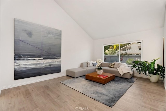 living room featuring hardwood / wood-style floors and high vaulted ceiling