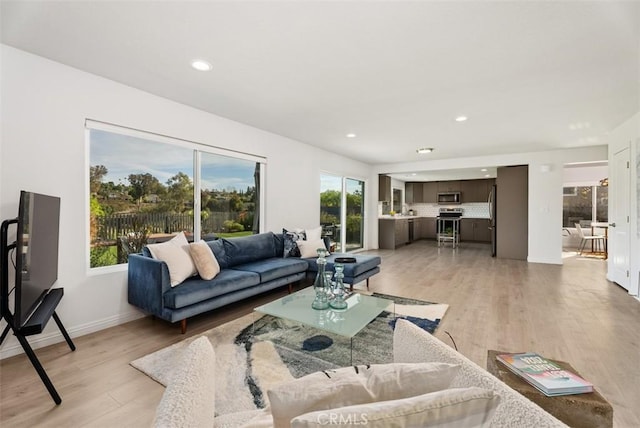 living room with light hardwood / wood-style flooring