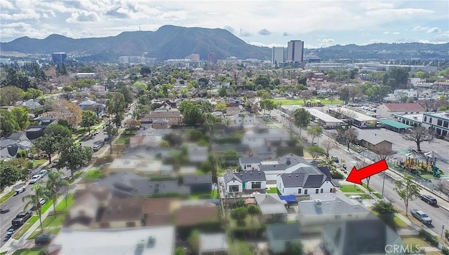 drone / aerial view with a mountain view