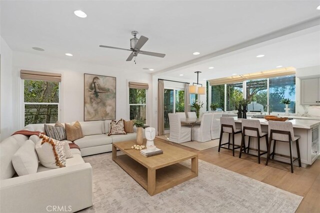 35 Brindisi, Laguna Niguel, CA 92677 - living room with light wood-style flooring, recessed lighting, and ceiling fan