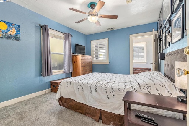 bedroom featuring carpet and ceiling fan