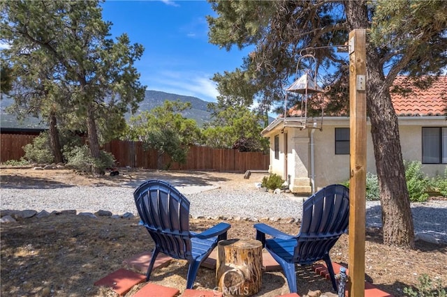 view of patio featuring a mountain view