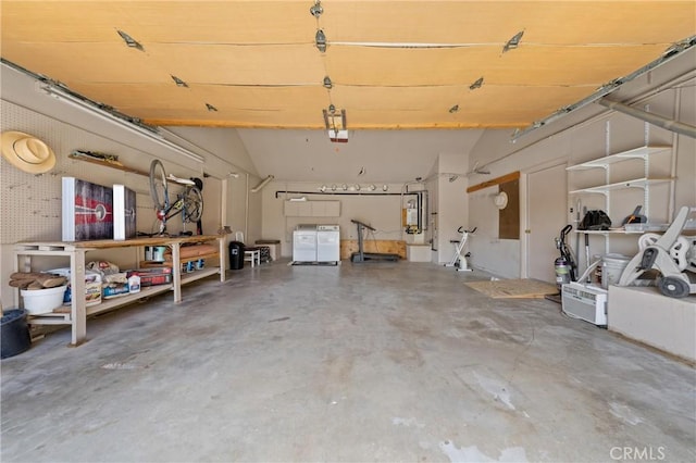 garage featuring water heater