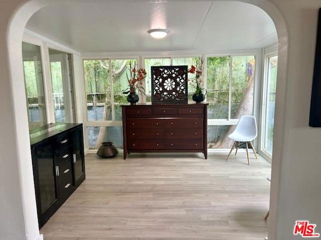 living area with light wood-type flooring and a wealth of natural light