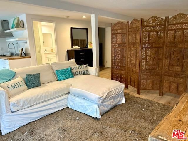 living room with hardwood / wood-style flooring