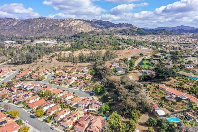 drone / aerial view featuring a mountain view