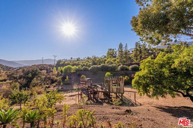 view of yard with a mountain view