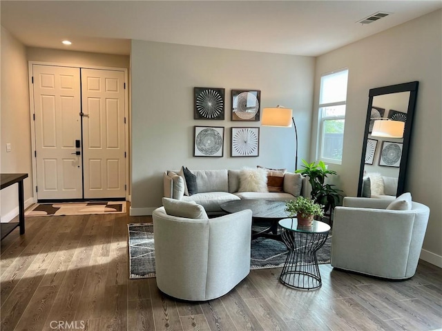 living room with hardwood / wood-style floors