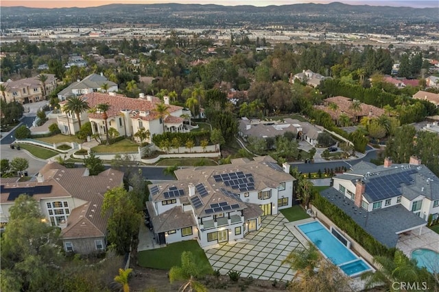 view of aerial view at dusk