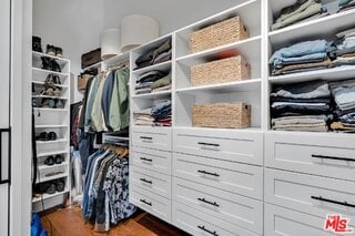 spacious closet featuring dark hardwood / wood-style flooring