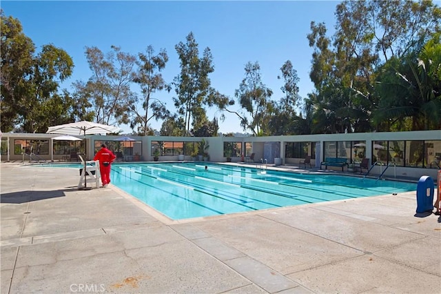 view of pool featuring a patio