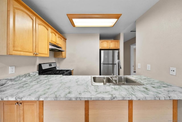 kitchen featuring appliances with stainless steel finishes, light brown cabinetry, and sink