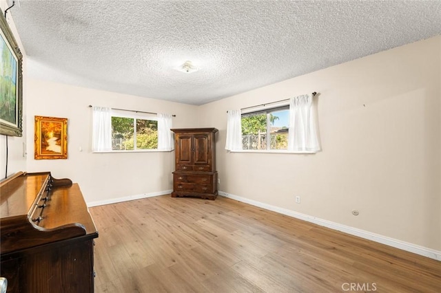 interior space featuring light hardwood / wood-style flooring and a textured ceiling