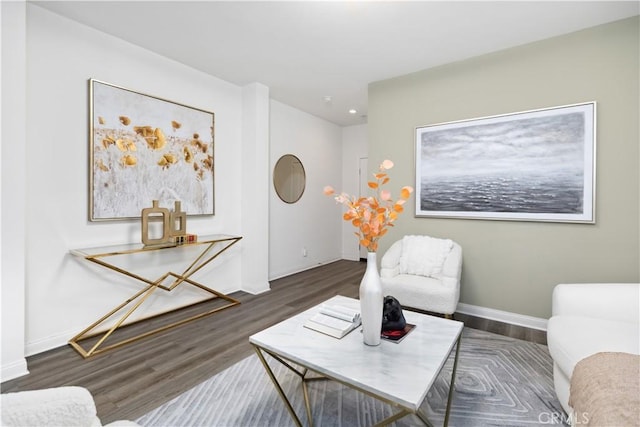 living room featuring dark wood-type flooring