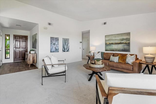 living room featuring carpet flooring