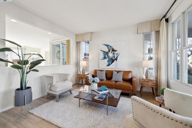 living room with light wood-type flooring